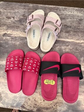 Nike Pink and Black Slide Sandals for Kids